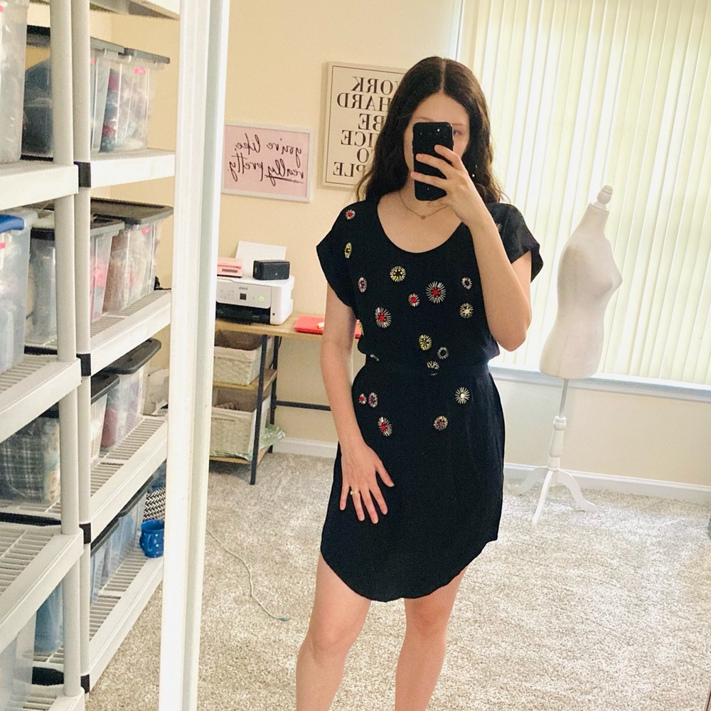 Trina Turk Black Mini Dress with Colorful Embroidery